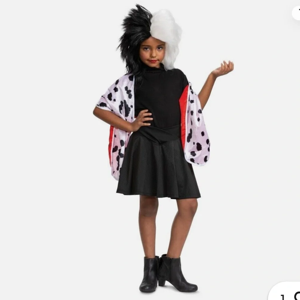 NWT Kids Cruella De Vil Halloween Costume Accessory Kit Wig & Stole - O/S